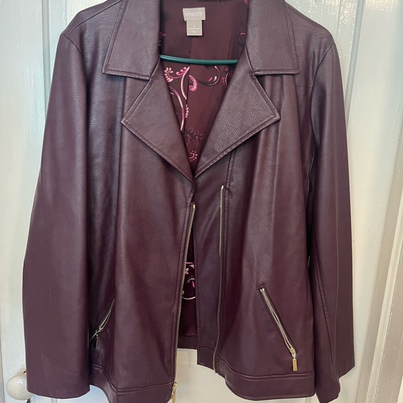 Chico’s Women's Burgundy Leather Jacket and Pants - Picture 1 of 7